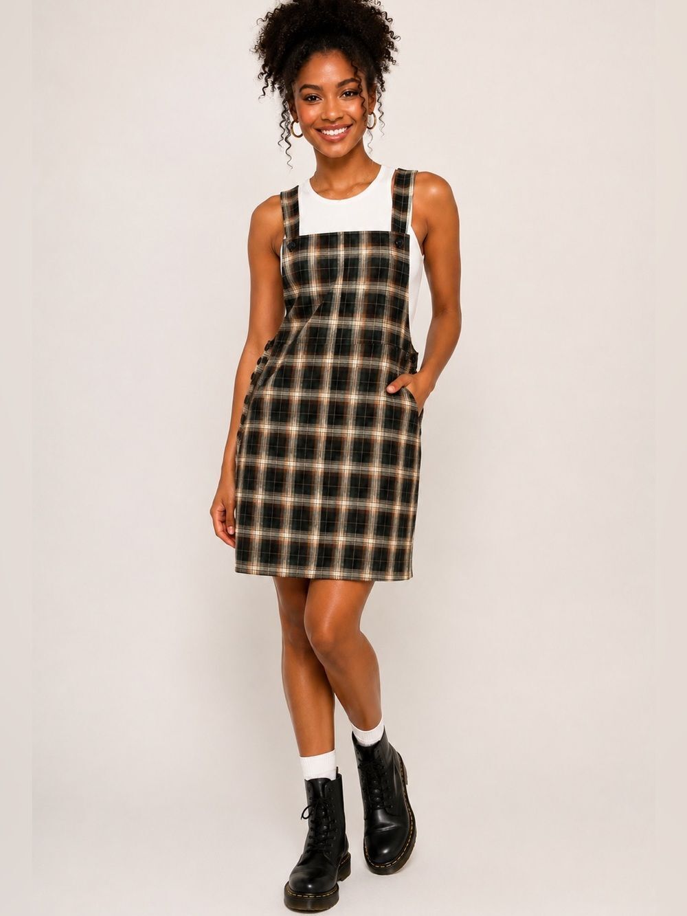 Juniors' SO® Button Strap Plaid Pinafore Dress
